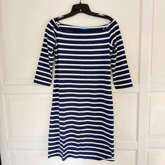 J McLaughlin Patrice Off Shoulder Striped Nautical Coastal Dress XS 41395 - Picture 3 of 8